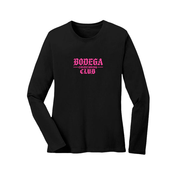 The Charter Sleeve women's long sleeve black pink logo front